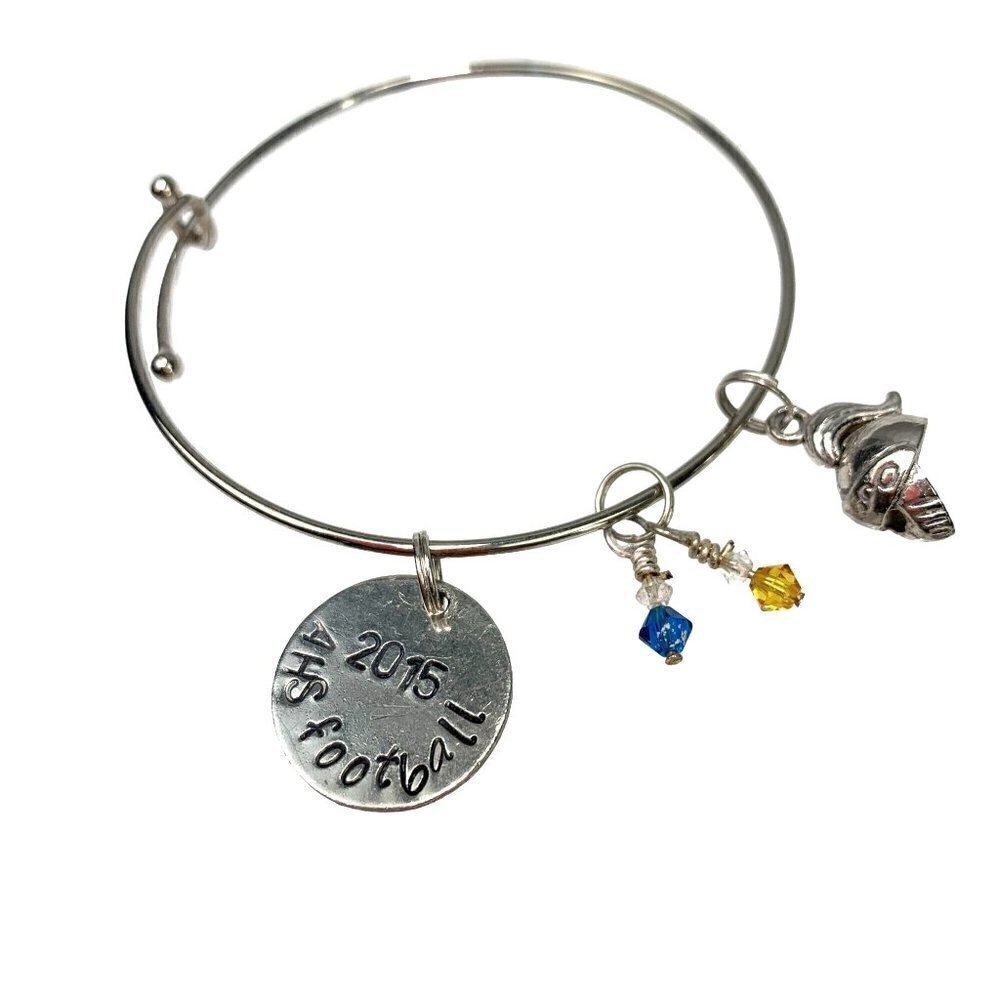 AHS Football Charm Bracelet - Silver/Blue/Yellow, Expands 2"- 3.5"